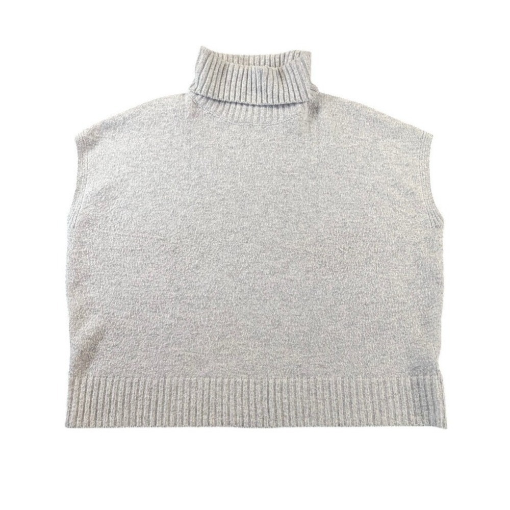 Gray Turtleneck Sweater Vest Sleeveless Knit Pullover Large Minimalist Layering